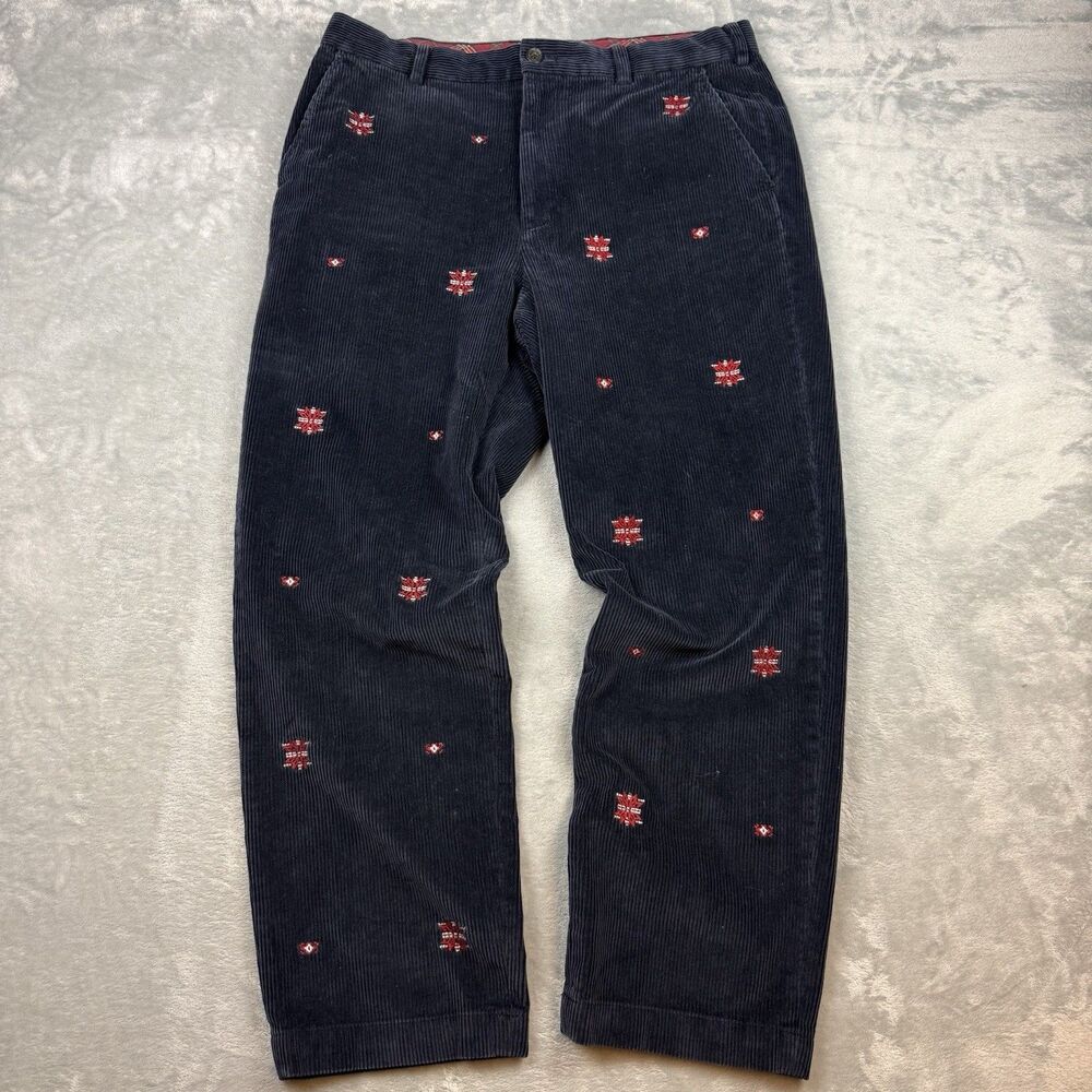 Brooks Brothers Clark Navy Corduroy Embroidered Snowflake Pants W36 L30